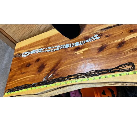 Vintage Seed Beaded Layered Necklace 2 MCM White Black Floral Handmade Beads - Picture 4 of 15